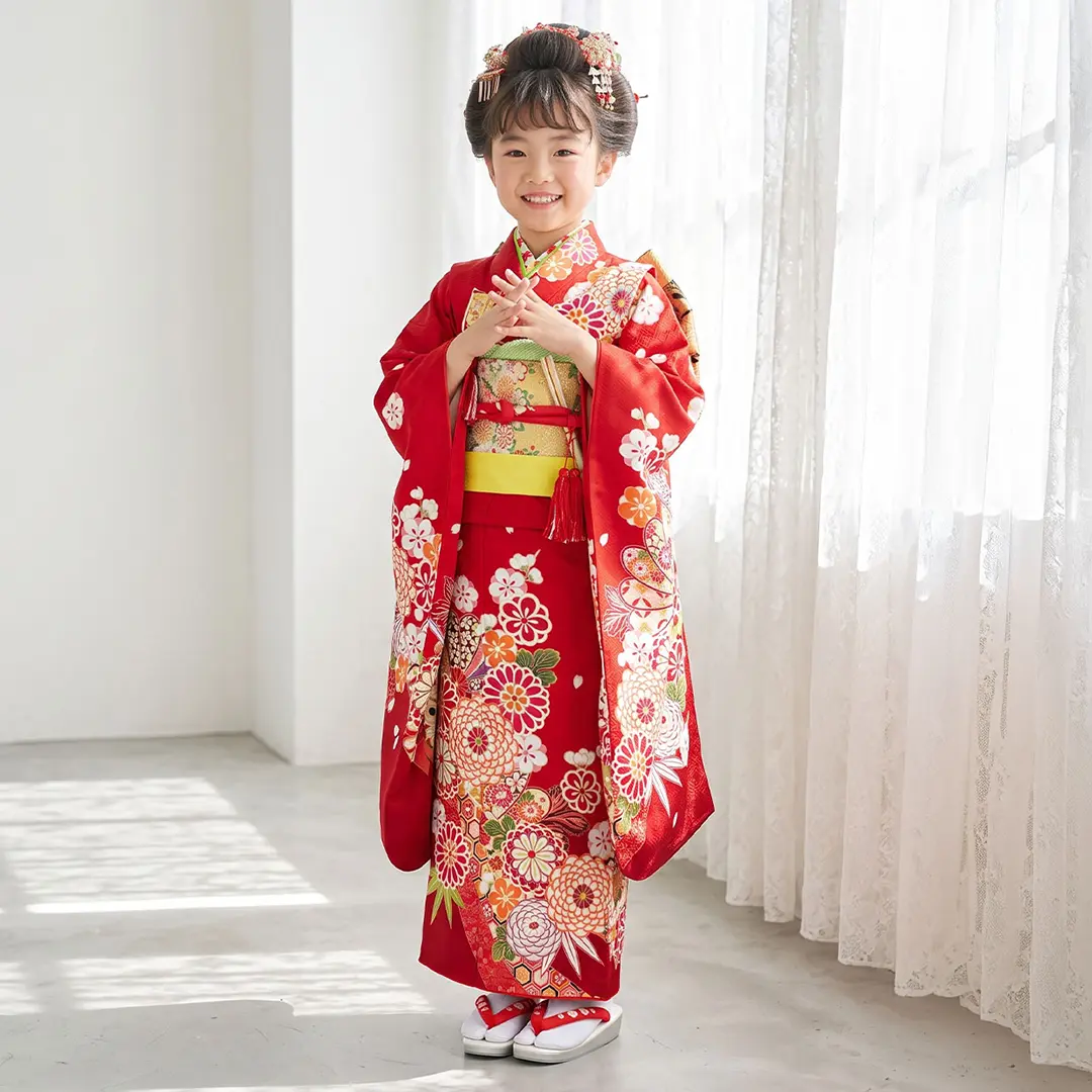 赤地に菊づくしの着物／七五三・七歳女の子 | 宅配着物レンタルの京都