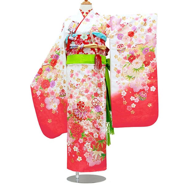 白地に桜と鞠の着物／七五三・七歳女の子 | 宅配着物レンタルの京都か