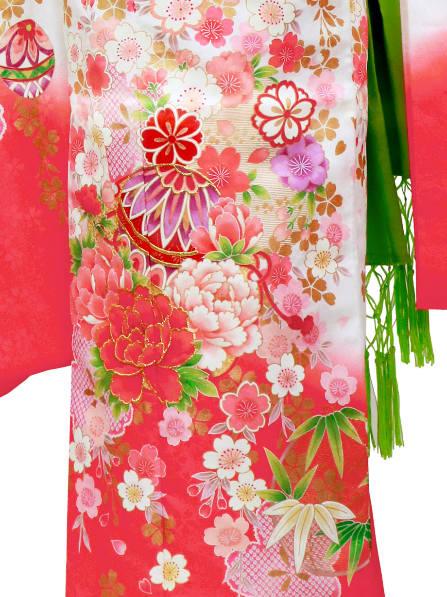 白地に桜と鞠の着物／七五三・七歳女の子 | 宅配着物レンタルの京都か