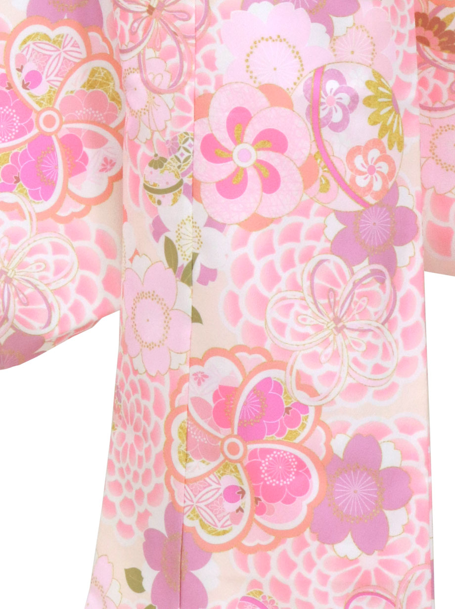 アンティーク明るいピンクにねじり梅の花の着物と帯 アンティーク