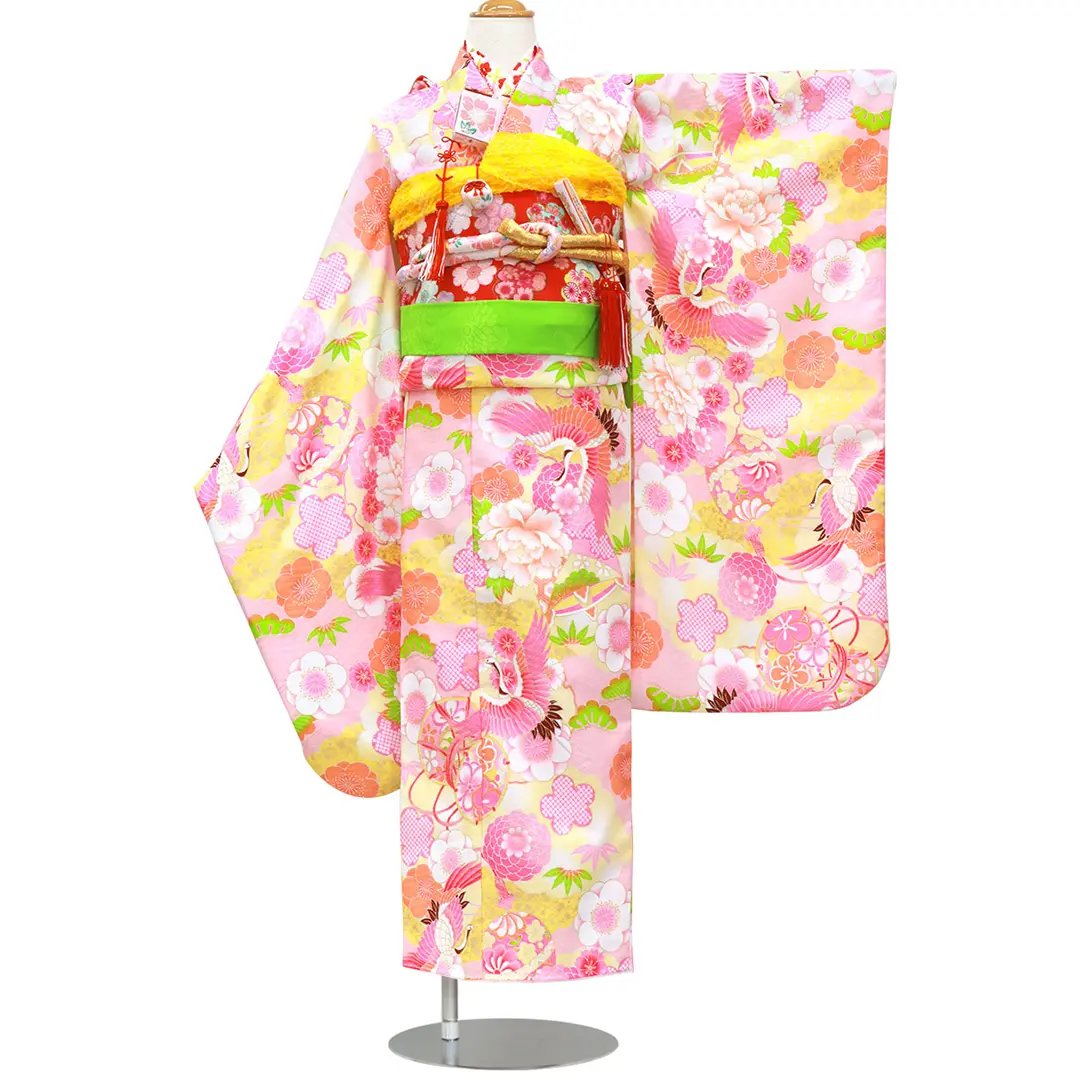 パステルピンクに鶴と毬の着物／七五三・七歳女の子 | 宅配着物