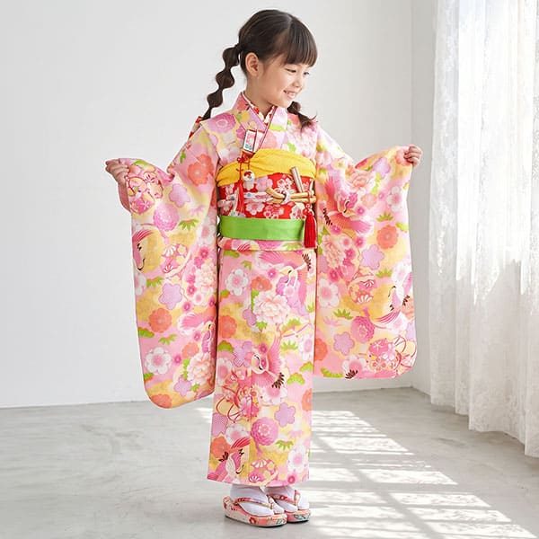 パステルピンクに鶴と毬の着物／七五三・七歳女の子 | 宅配着物
