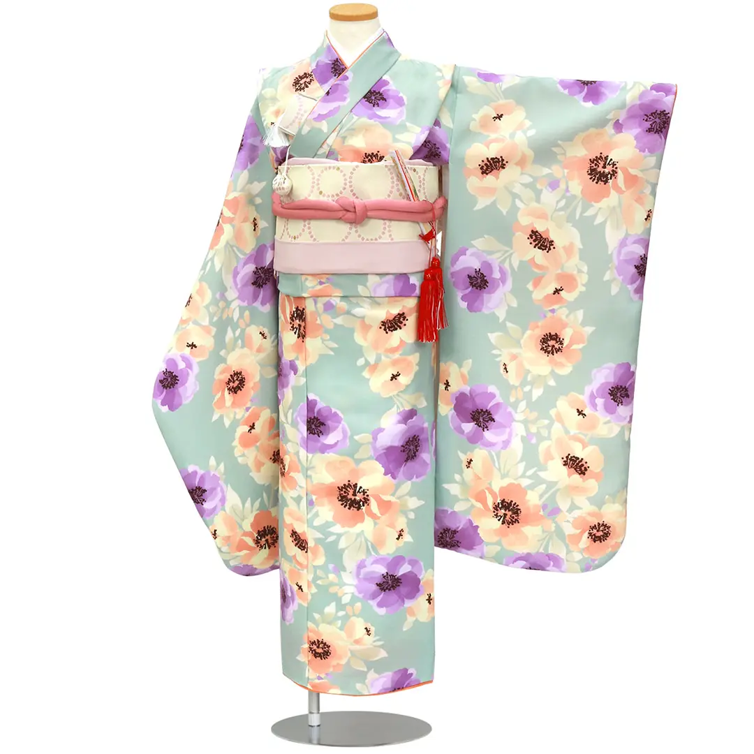 薄水色にアネモネの着物／七五三・七歳女の子 | 宅配着物レンタルの