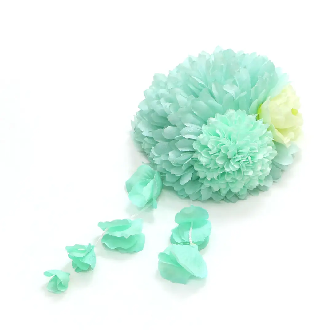 《JAPAN STYLE》青磁色にむじな菊の着物／七五三・七歳女の子 髪飾り