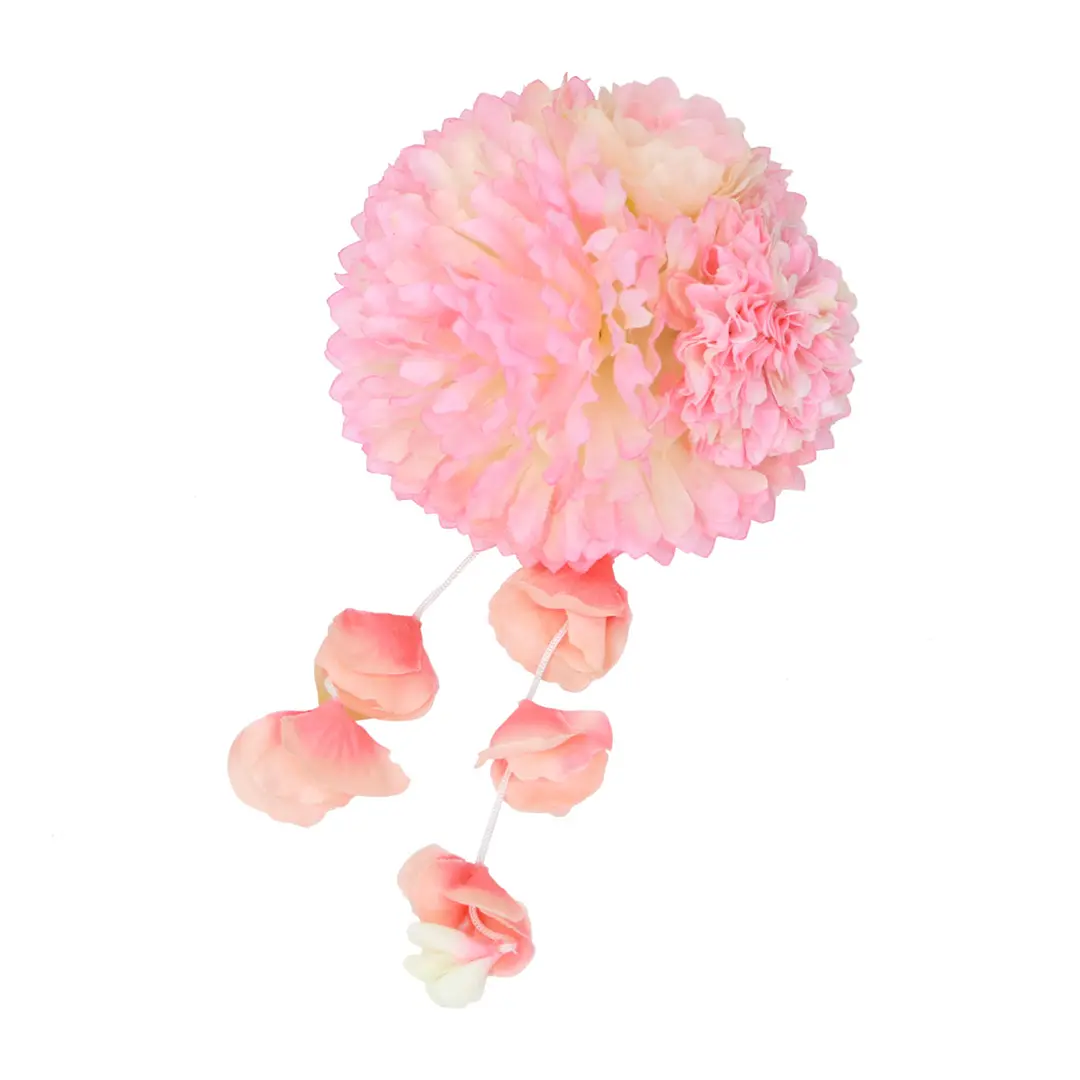 《華徒然》水色地に百花と扇の着物／髪飾り