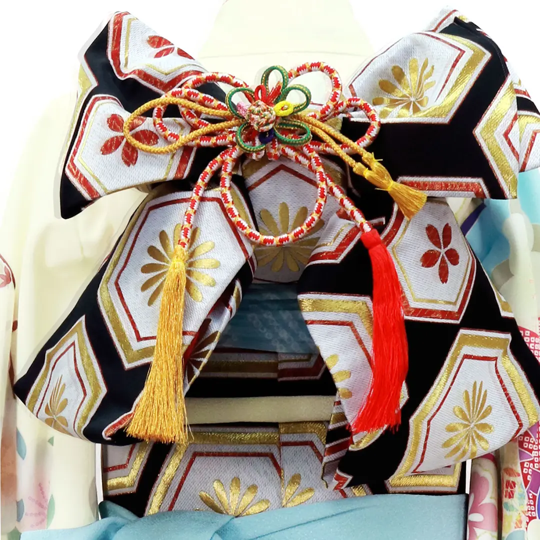 薄黄色と水色に梅の着物（水色）／七五三・七歳女の子