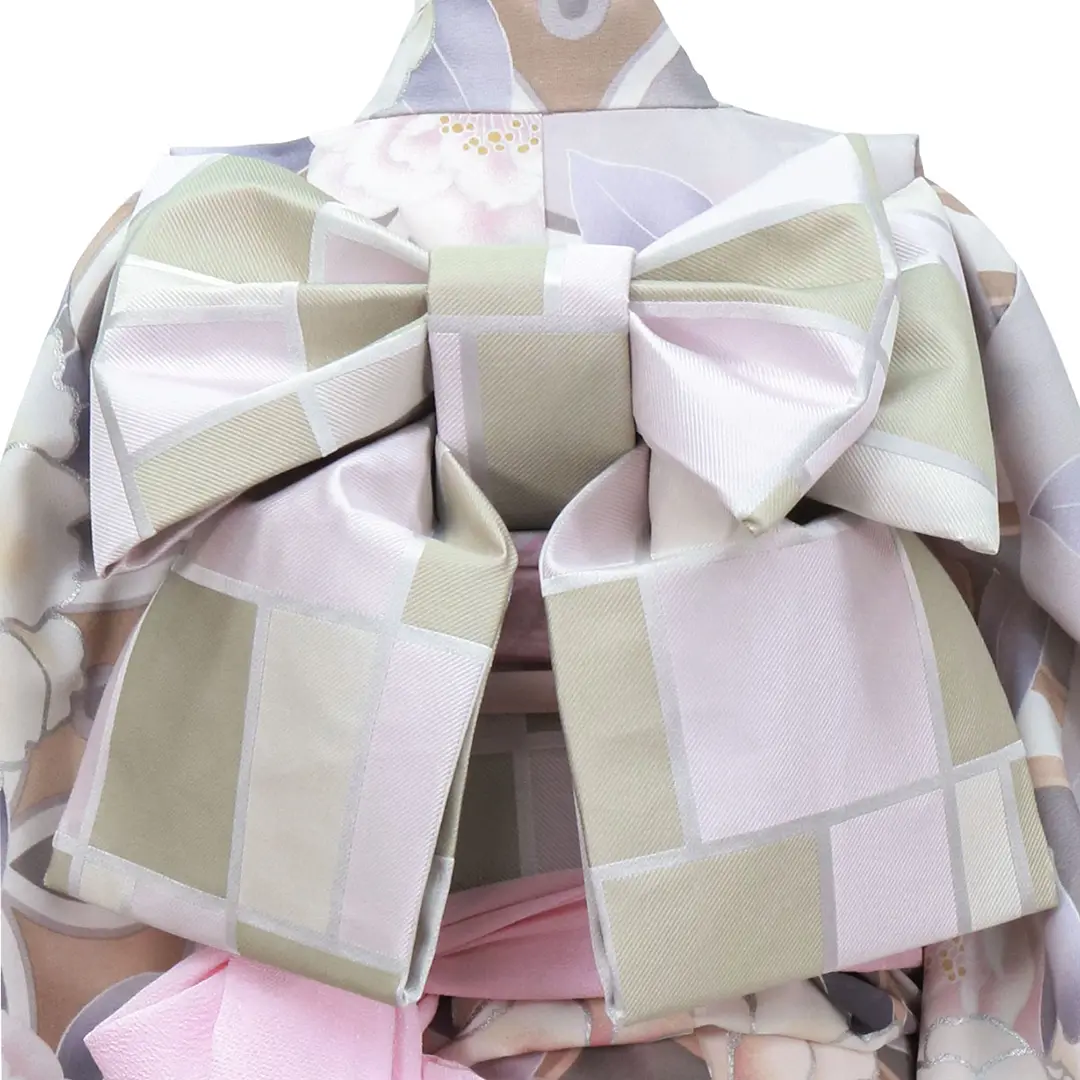 アイスグレー地にピンクと白椿の着物（ピンク）／七五三・七歳女の子