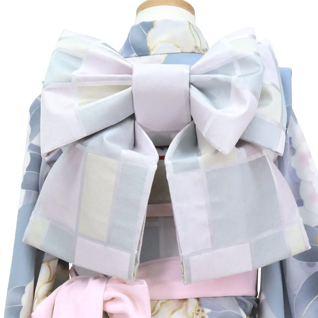 水色地にピンクと白椿の着物（ピンク）／七五三・七歳女の子 | 宅配