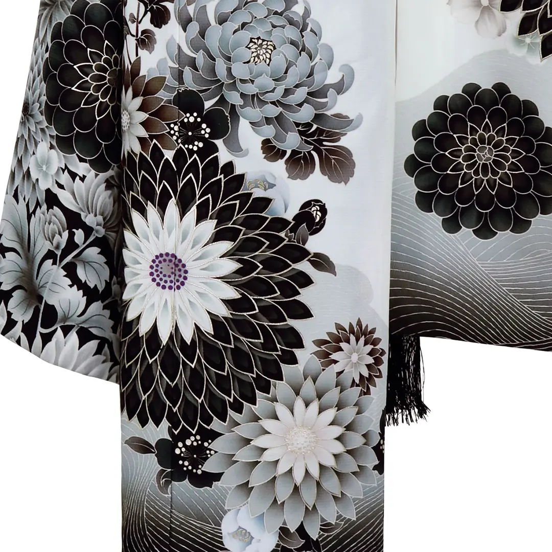新品 オーガンジー 菊 着物“菊の花影”正絹 仕付け糸付 お召 4877 新品 オーガンジー 菊 着物“菊の花影”正絹 仕付け糸付 お召 4877
