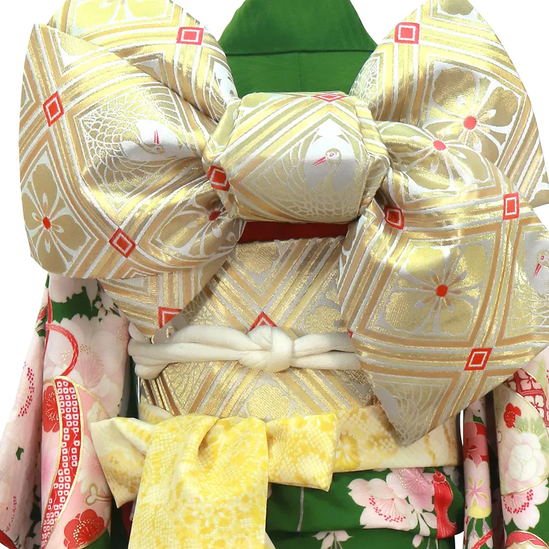 七五三着物レンタル／《華徒然》桜と薬玉・鞠・貝合の着物（緑）／七歳