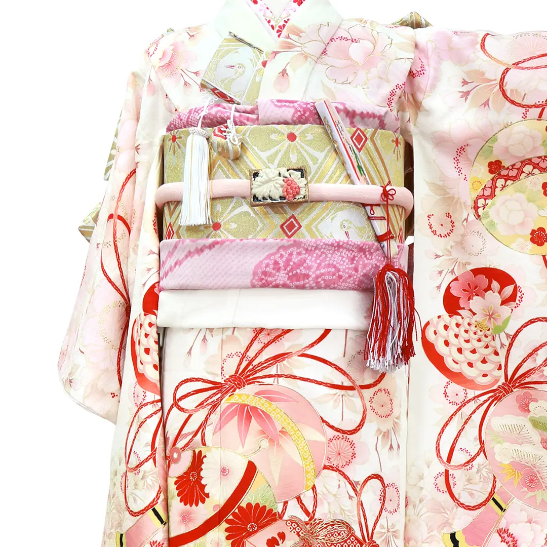七五三着物レンタル／《華徒然》桜と薬玉・鞠・貝合の着物（ピンク