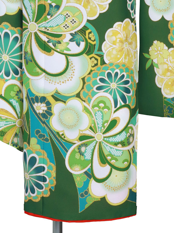 七五三に★レトロな黄緑に菊と橋文　7歳着物セット 七五三に☆レトロな黄緑に菊と橋文 7歳着物セット 七五三に☆レトロな