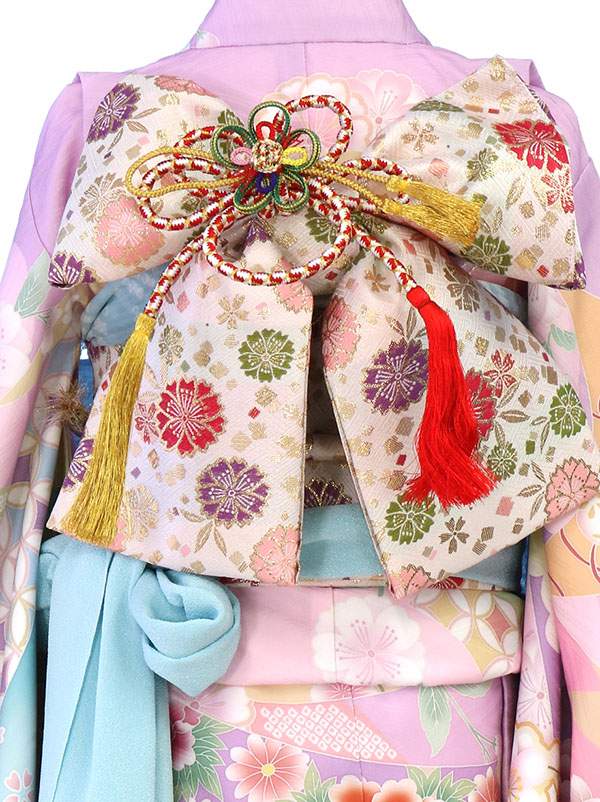 式部浪漫》源氏香・藤色の着物（白帯に水色）／七五三・七歳
