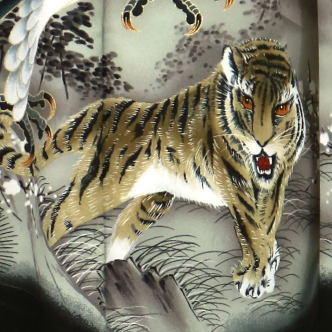 黒地に鷹と虎と鶴、黒の袴／七五三・五歳男の子・袴 | 宅配着物