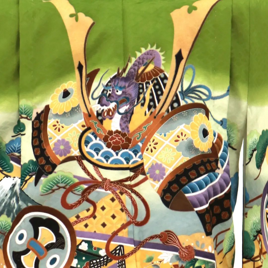 抹茶色に兜と衝立、金襴の袴／七五三・五歳男の子・袴 | 宅配着物