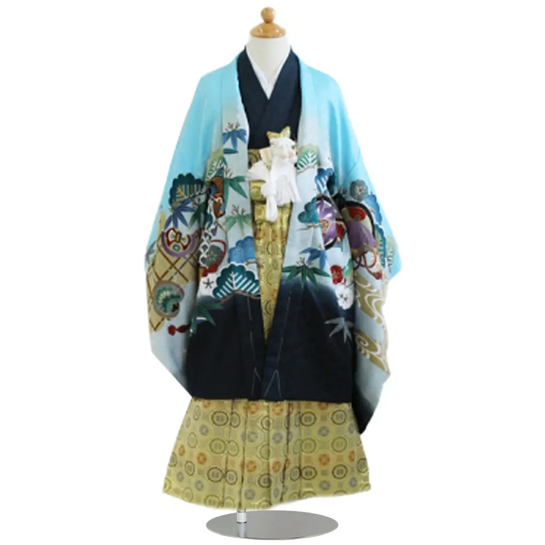 水色地に鷹と宝尽くし、金襴の袴／七五三・五歳男の子・袴 | 宅配着物