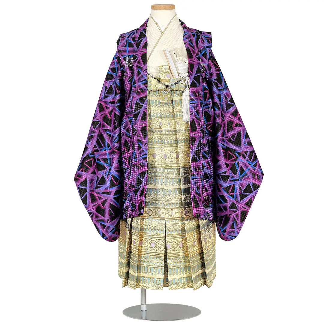 紫地に鷹と束ね熨斗、黒の袴／七五三・五歳男の子・袴 | 宅配