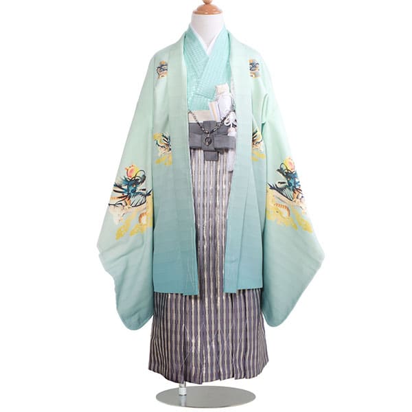 エメラルドグリーンのグラデーション地に龍／七五三・五歳男の子・袴