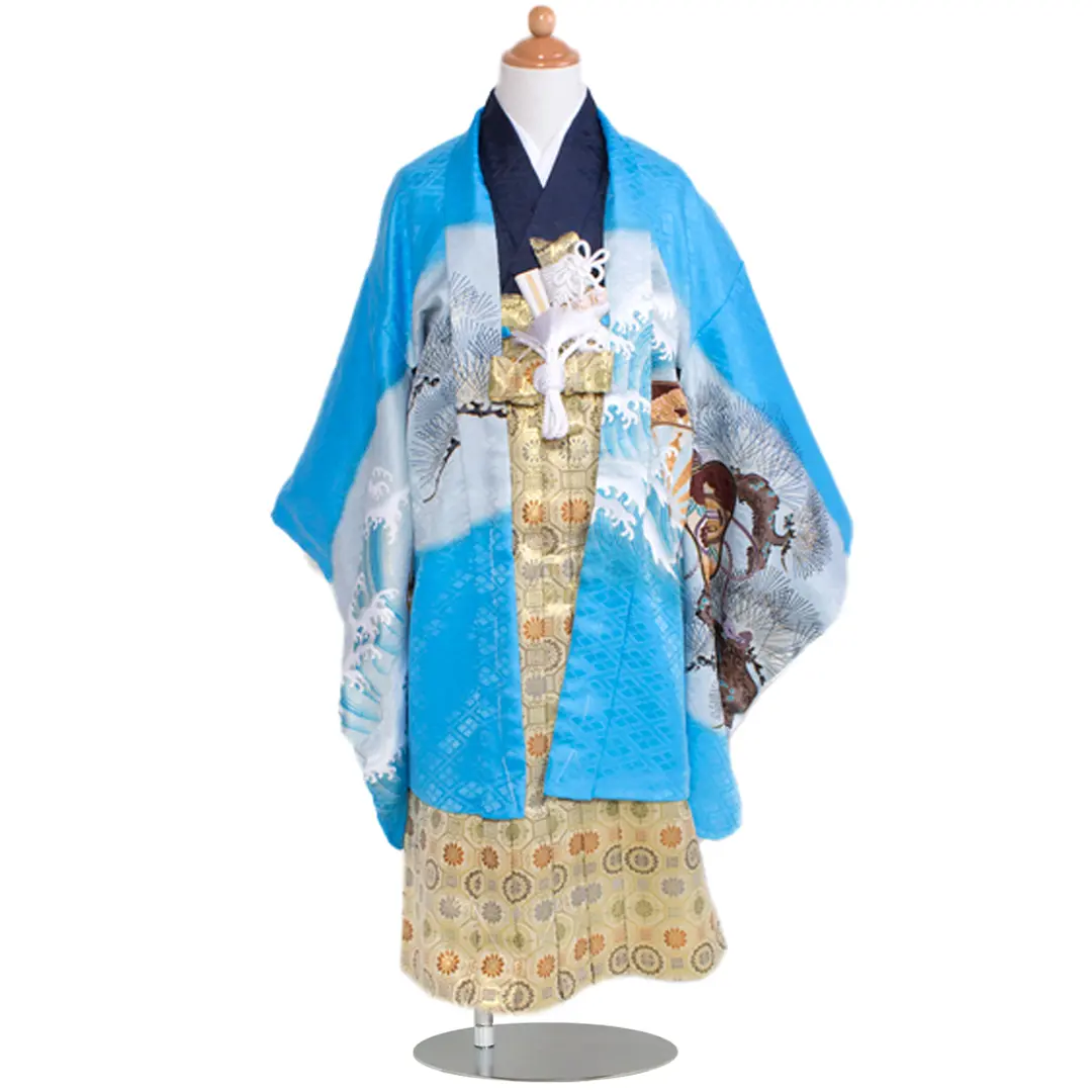 水色地に鷹と宝船、金襴の袴／七五三・五歳男の子・袴* | 宅配着物
