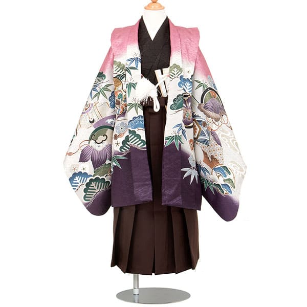 藤色に兜と宝巻（ほうかん）／小さめサイズ／七五三・五歳男の子・袴