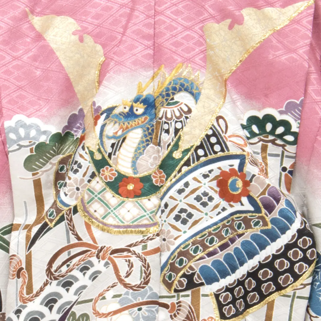 藤色に兜と宝巻（ほうかん）／小さめサイズ／七五三・五歳男の子・袴