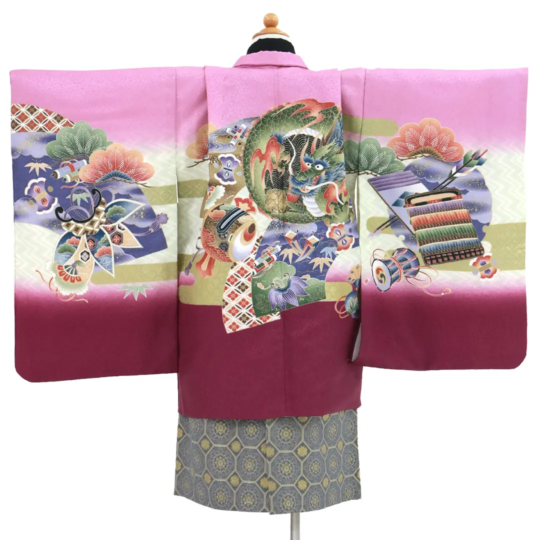 紫地に龍、藍鼠の袴／七五三・五歳男の子・袴