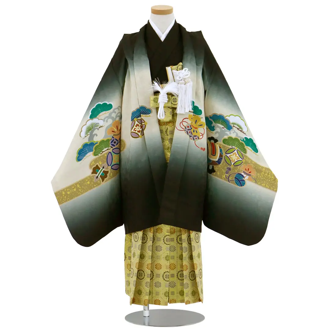 黒地に宝船、金襴の袴／七五三・五歳男の子・袴／正面