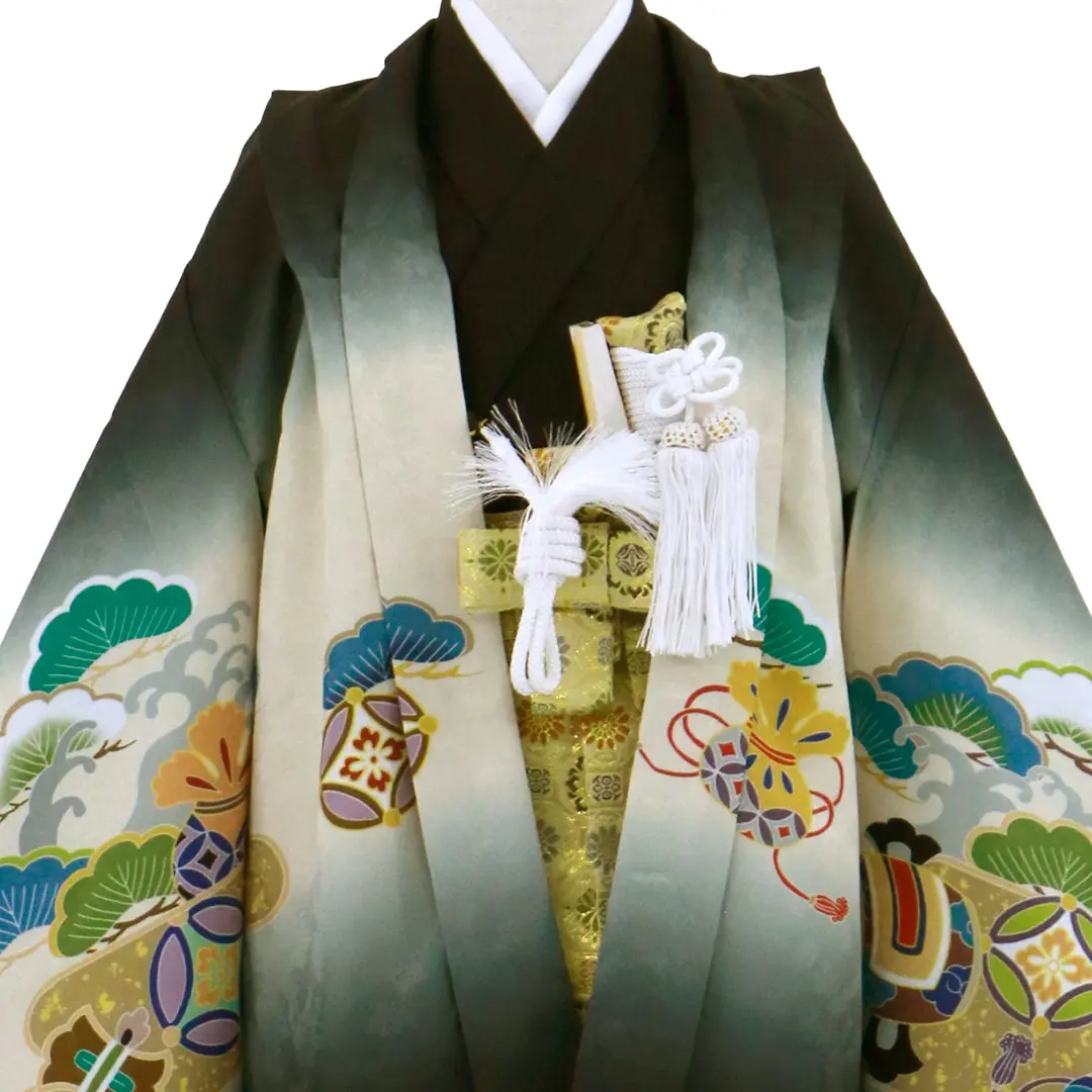 黒地に宝船、金襴の袴／七五三・五歳男の子・袴／衿元詳細