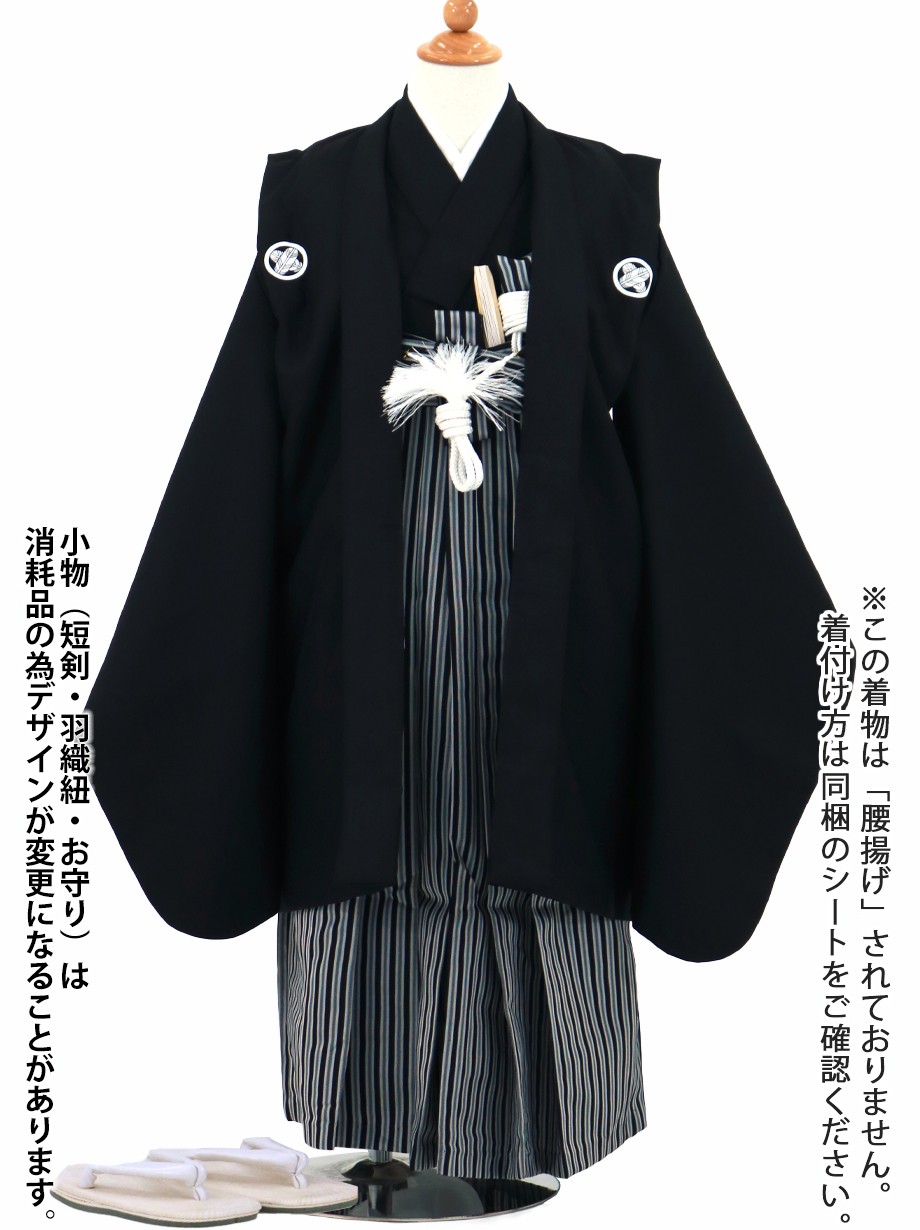 黒紋付、黒縞の袴/七五三・五歳男の子・袴