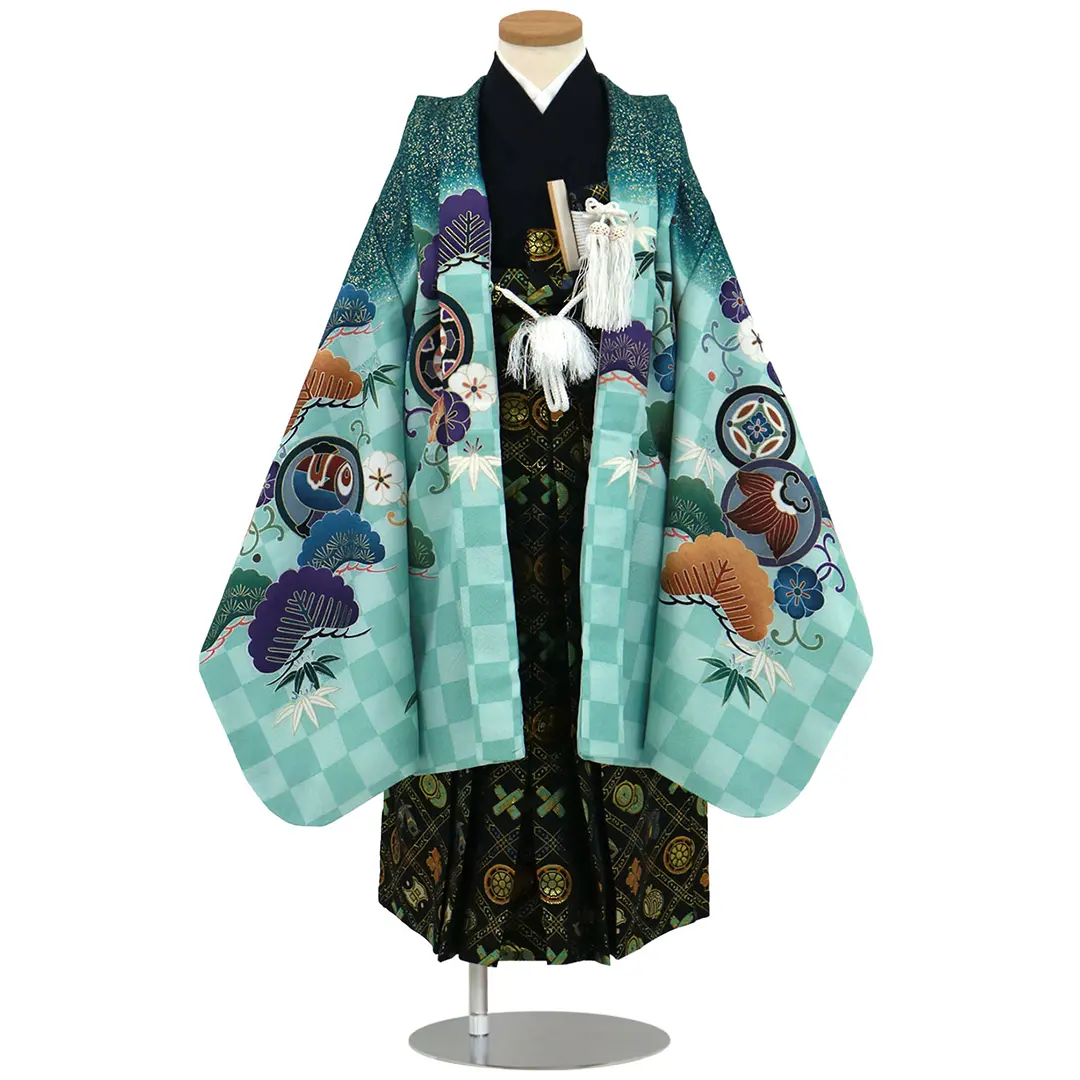 抹茶色に兜と衝立、金襴の袴／七五三・五歳男の子・袴 | 宅配着物