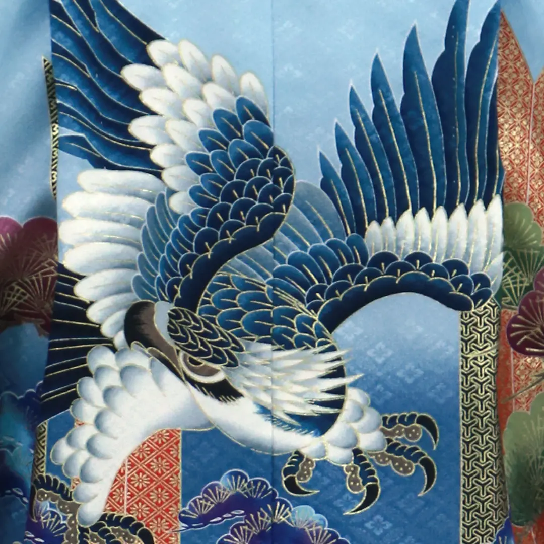 水色地に鷹と矢羽、金襴の袴／七五三・五歳男の子・袴 | 宅配着物