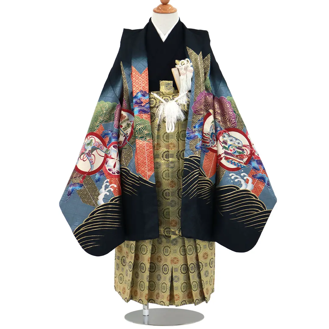 黒地に鷹と矢羽、金襴の袴／七五三・五歳男の子・袴 | 宅配着物