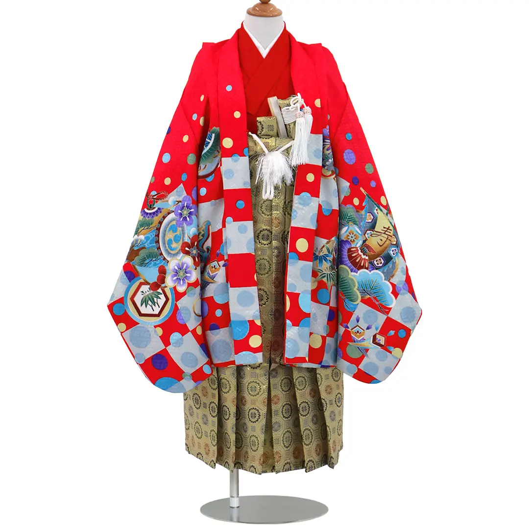 七五三　袴　兜　男の子 抹茶色に兜と衝立、金襴の袴／七五三・五歳男の子・袴 | 宅配着物