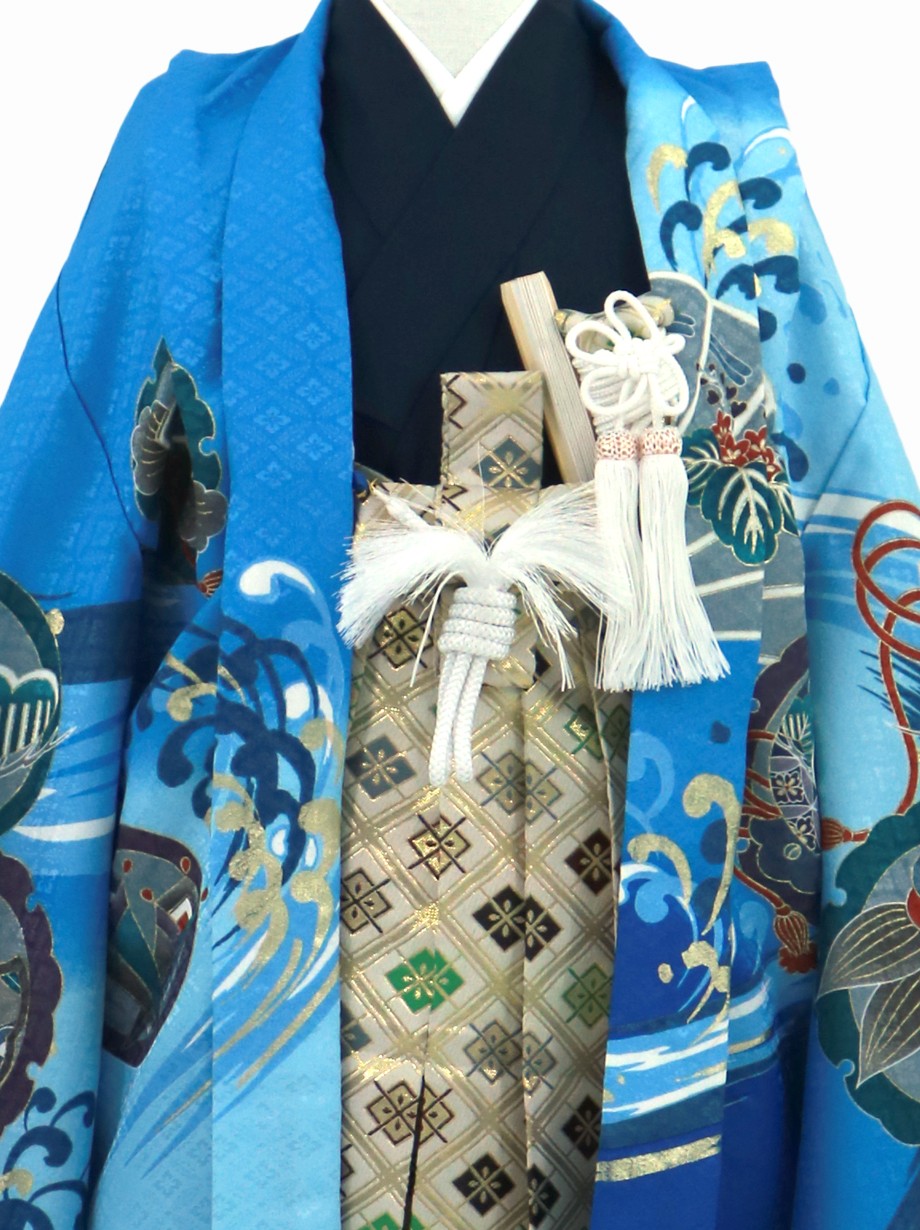 七五三用 鷹と波模様の着物 S0513 鷹に波/黒 | 七五三着物レンタル | tententen – tententen