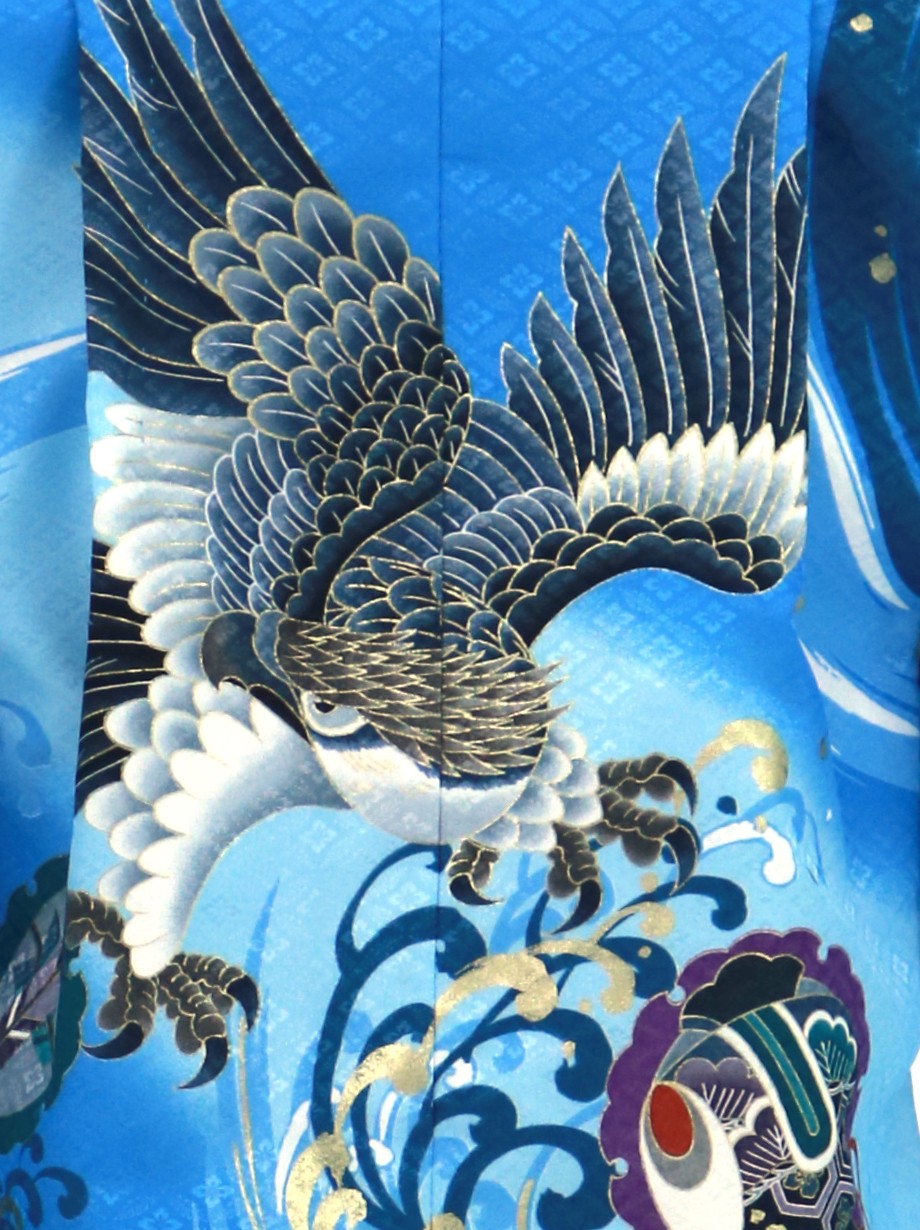 美しい鷹と波の模様の着物セット 男の子用 5歳男の子 七五三用