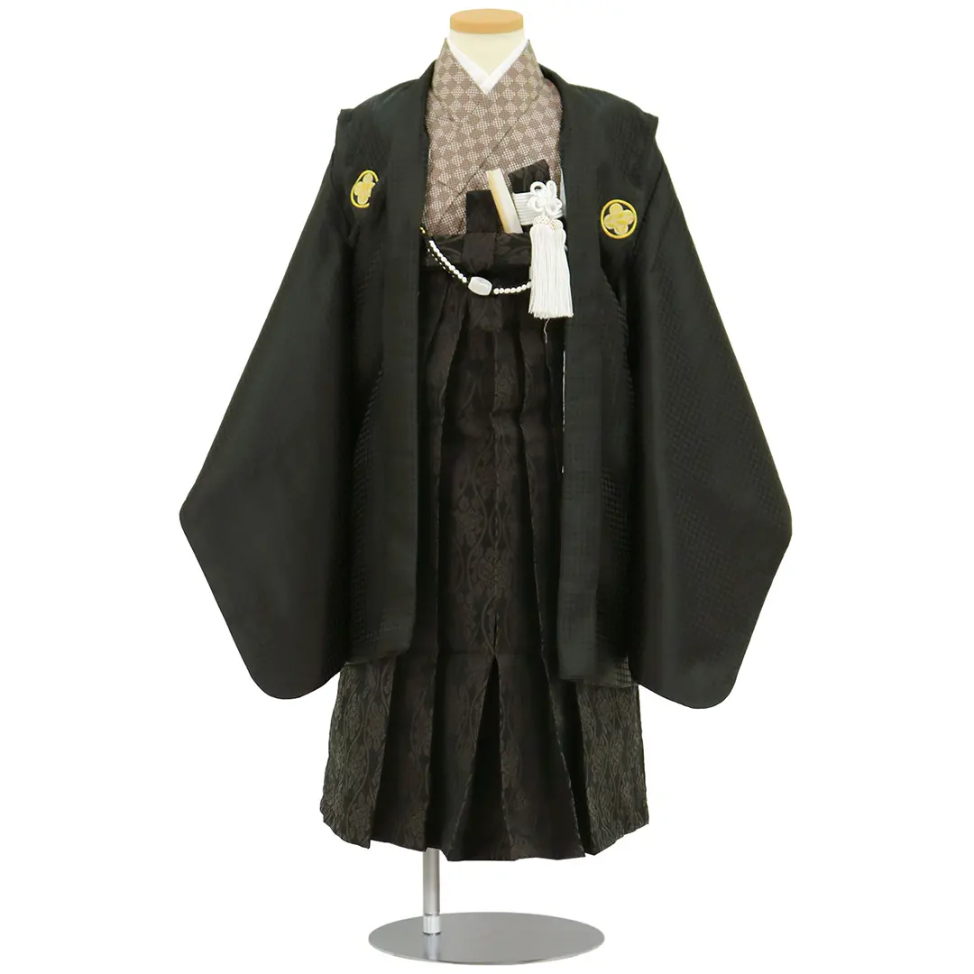 黒紋付、黒縞の袴／七五三・五歳男の子・袴 | 宅配着物レンタル