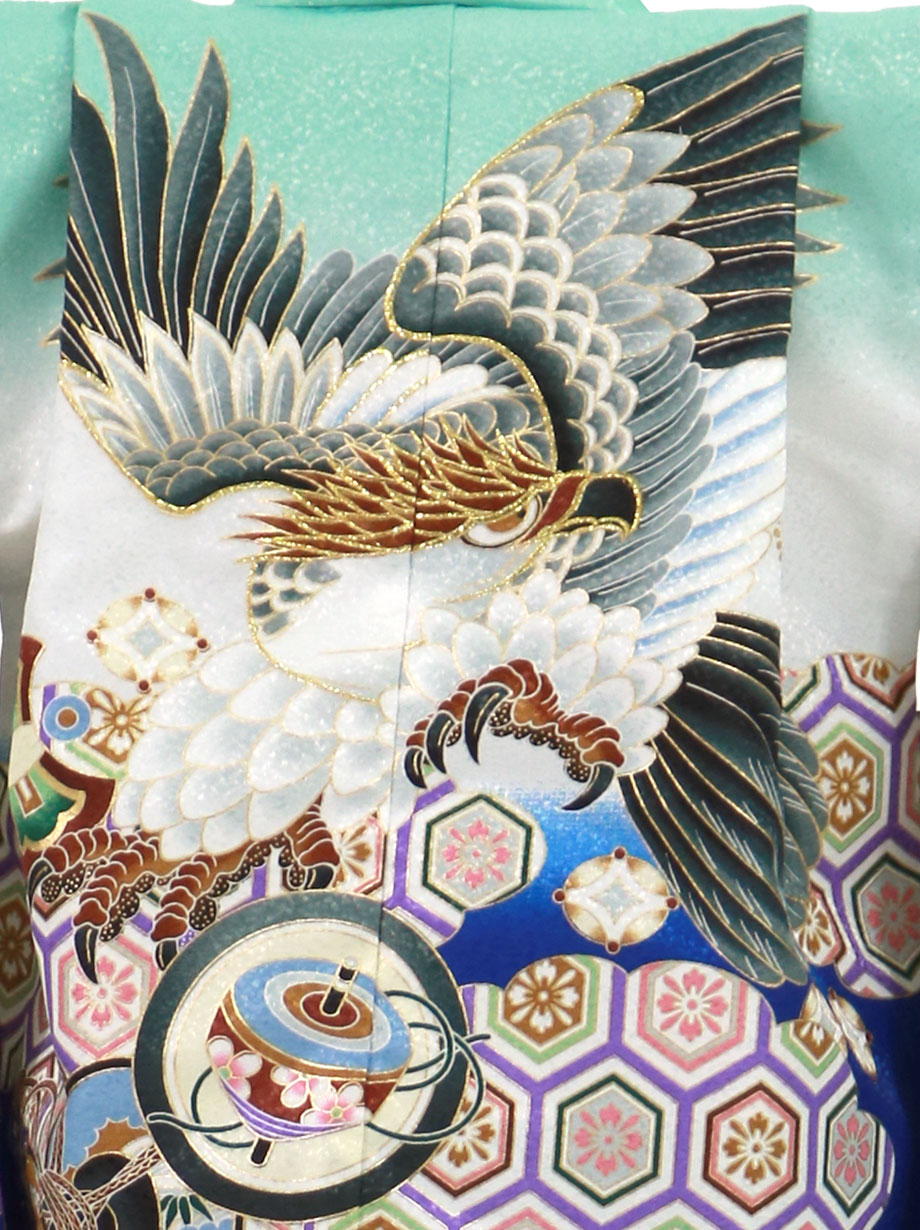 あこぴ　羽織袴セット＊男児5歳 亀甲花菱 縞 黒グリーン 9RG12 あこぴ 羽織袴セット＊男児5歳 亀甲花菱 縞 黒グリーン 9RG12 あこ