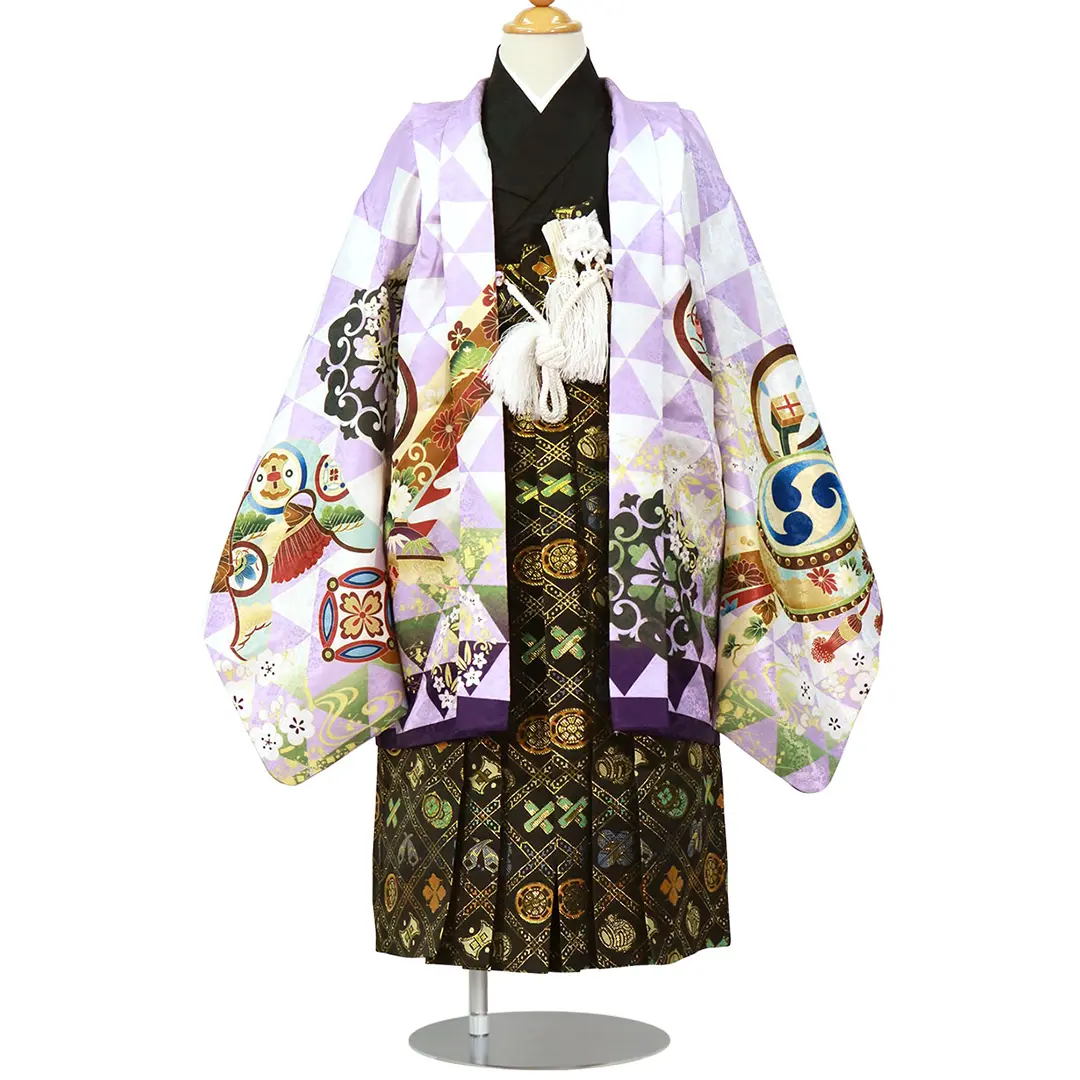 紫系日本製♡七五三　7歳　男の子　セット　一式　黒縦縞袴　鷹 紫系日本製♡七五三 7歳 男の子 セット 一式 黒縦縞袴 鷹 楽天