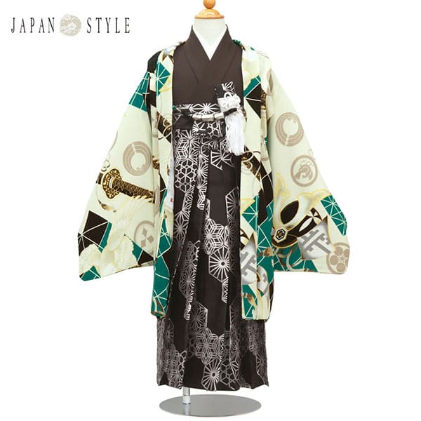 JAPAN STYLE》胆礬色（たんばいろ）地に日本刀と純白の鷹、黒の袴