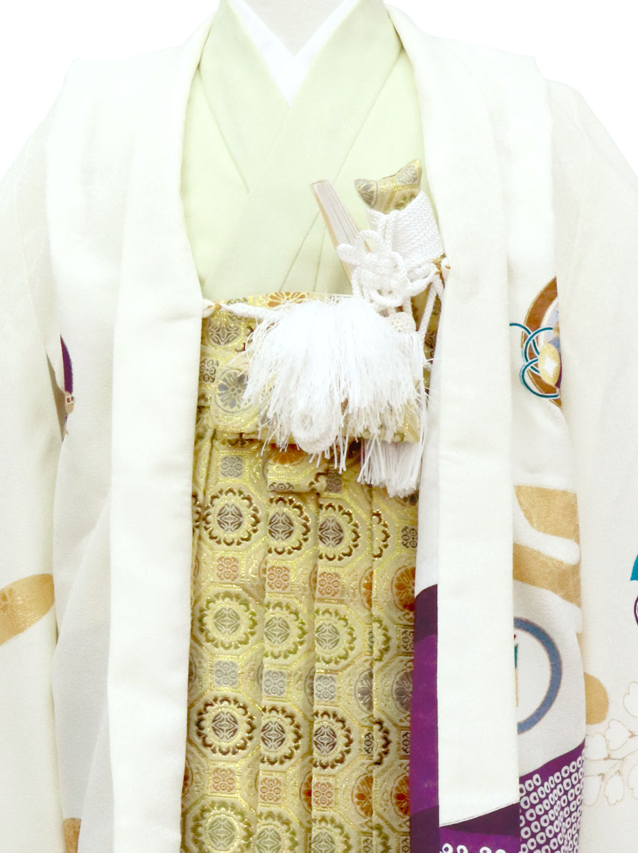 白地に市松と宝尽くしの金襴の袴／小さめサイズ／七五三・五歳男の子・袴
