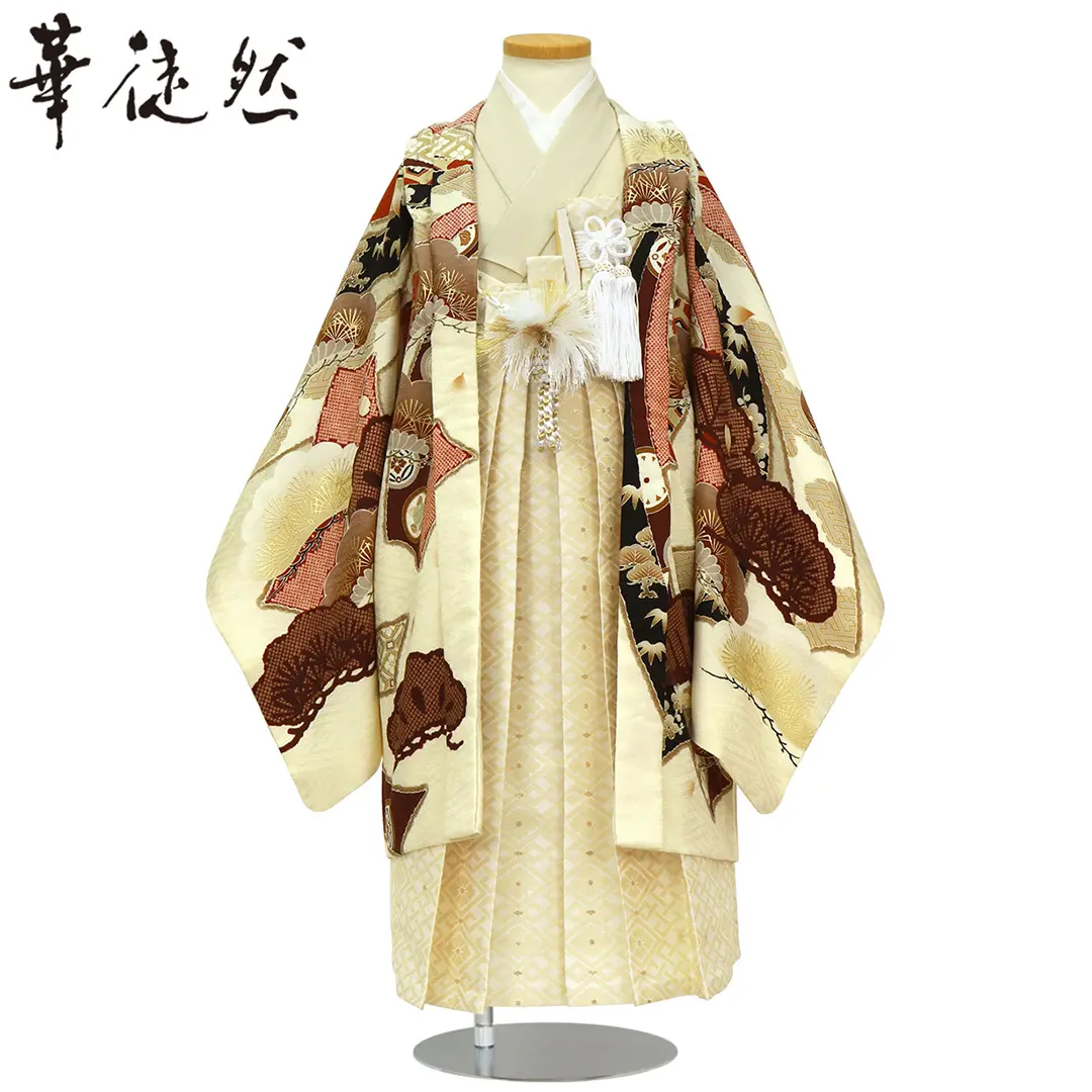 華徒然》白地に熨斗紋様に二羽の鷹、花菱の袴／小さめサイズ／七五三