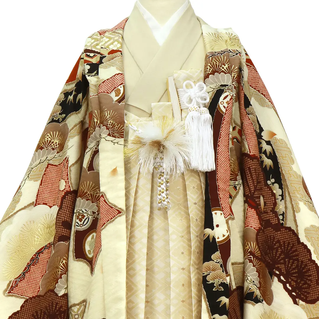 華徒然》白地に熨斗紋様に二羽の鷹、花菱の袴／小さめサイズ／七五三