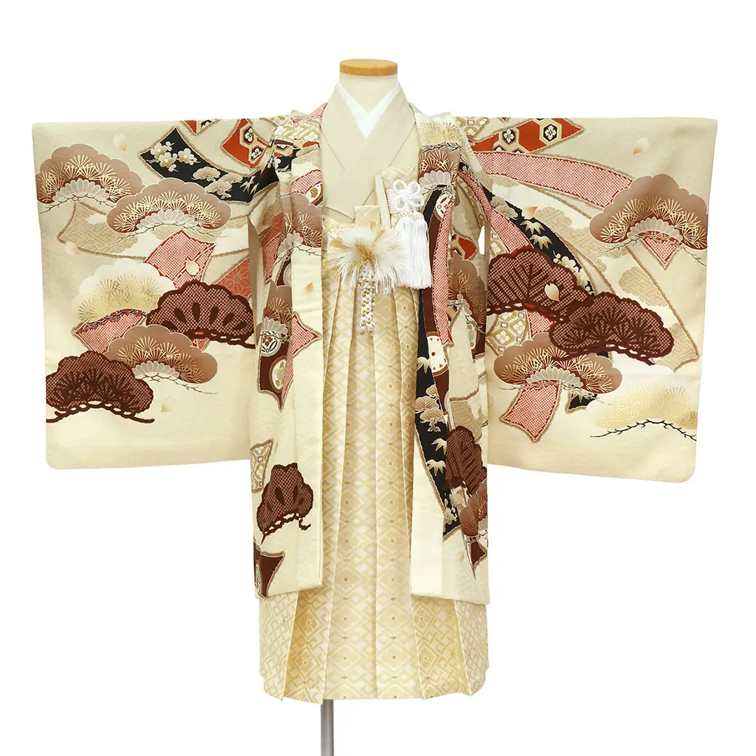 華徒然》白地に熨斗紋様に二羽の鷹、花菱の袴／小さめサイズ／七五三