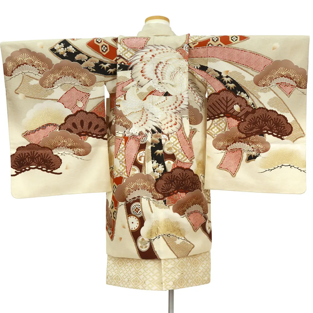 華徒然》白地に熨斗紋様に二羽の鷹、花菱の袴／小さめサイズ／七五三
