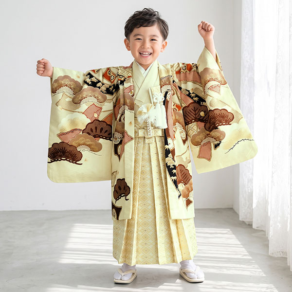 華徒然》白地に熨斗紋様に二羽の鷹、花菱の袴／小さめサイズ／七五三