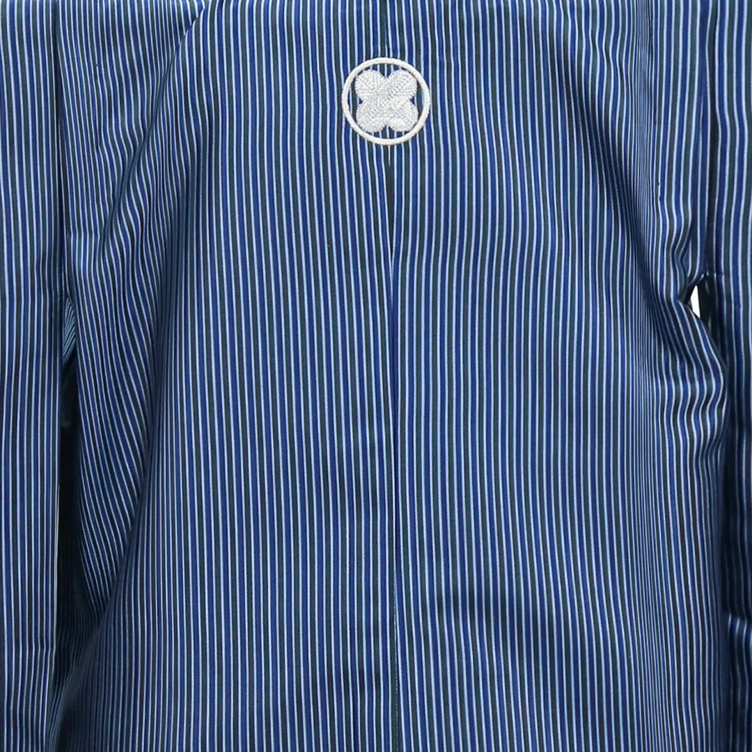 紺縞に白の紋付、藍鼠の袴／七五三・五歳男の子・袴