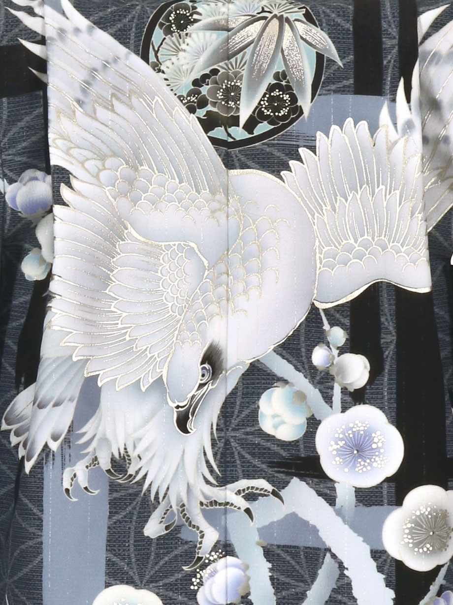JAPAN STYLE》鷹に変わり七宝柄（グレー）、白色の袴／七五三・五歳