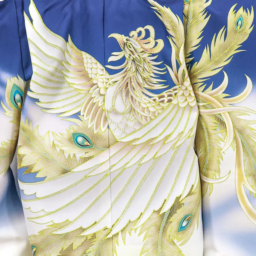 青地に金の鳳凰、紺縞の袴／七五三・五歳男の子・袴 | 宅配着物