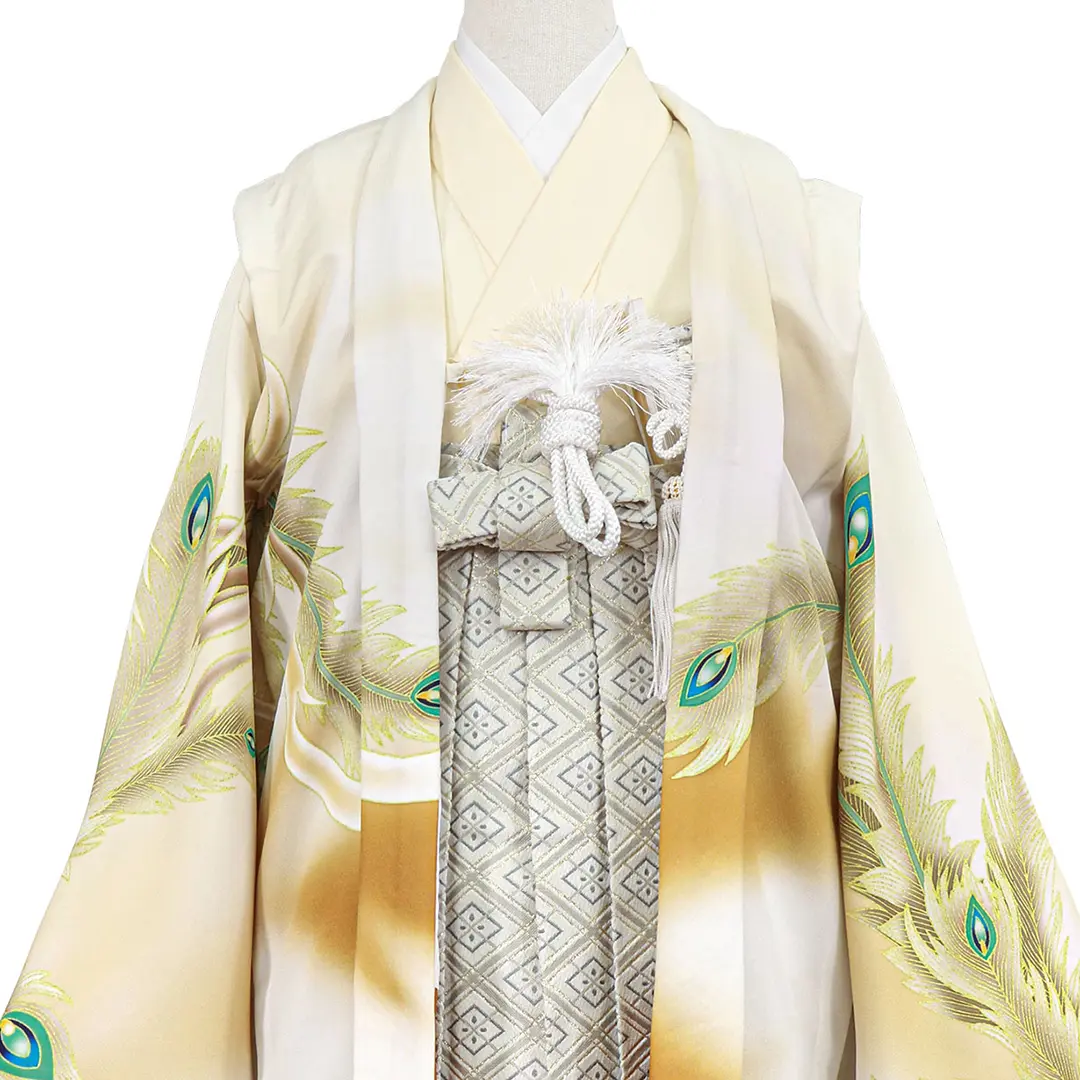 アイボリー地に金の鳳凰、白グレーの袴／七五三・五歳男の子・袴