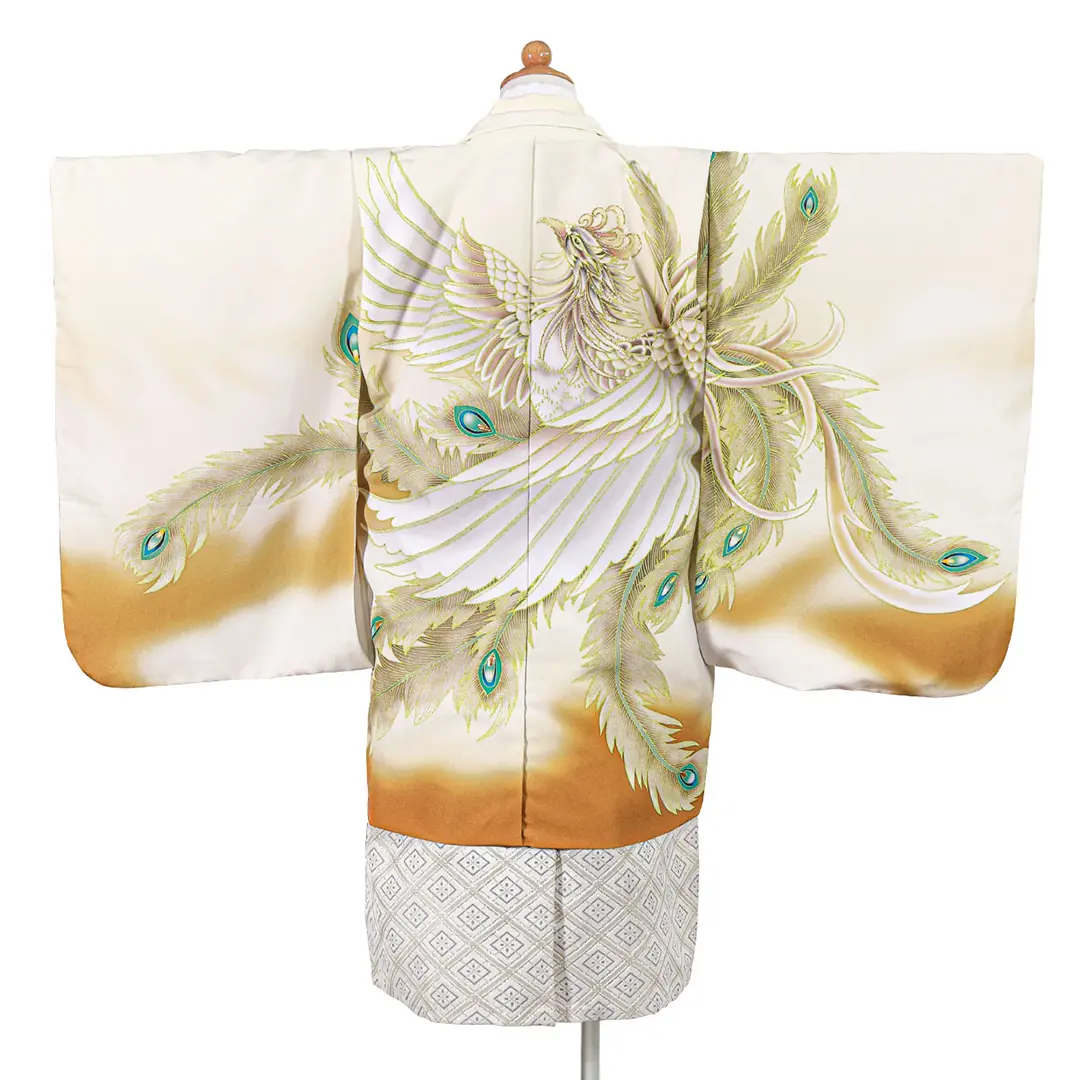 アイボリー地に金の鳳凰、白グレーの袴／七五三・五歳男の子・袴